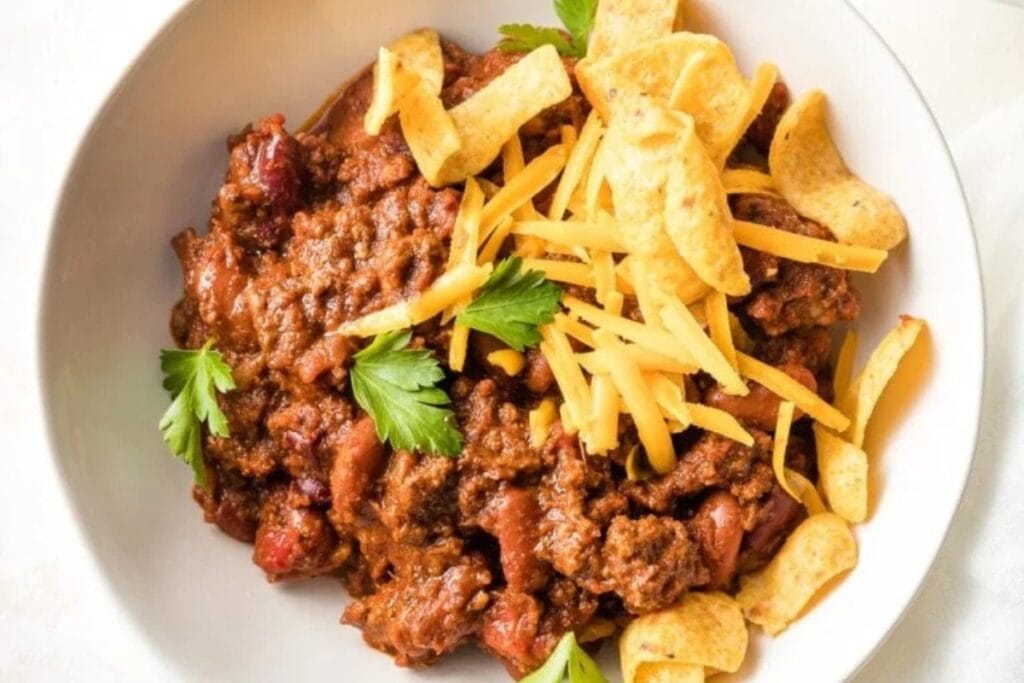Close-up of Blue Ribbon Beef Chili in a bowl.