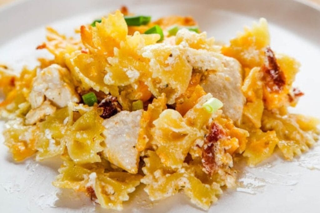 Chicken bacon ranch casserole on a plate.