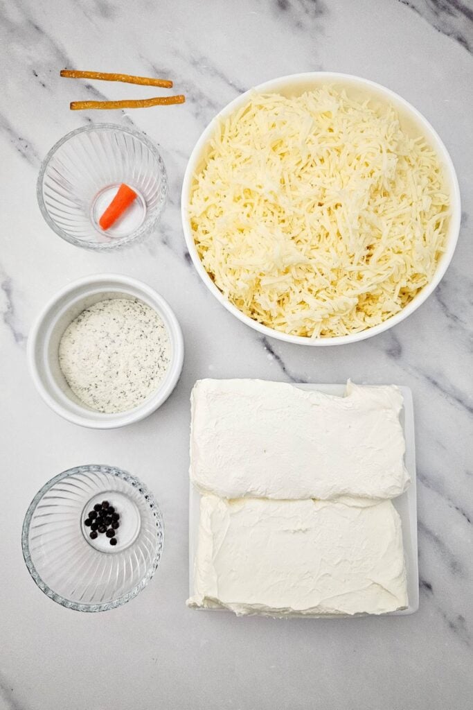 A close up shot of cheeseball ingredients.