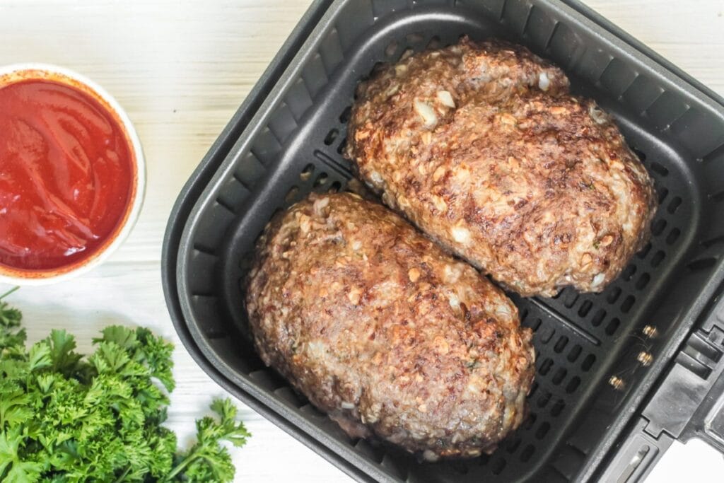 Classic meatloaf in an air fryer.
