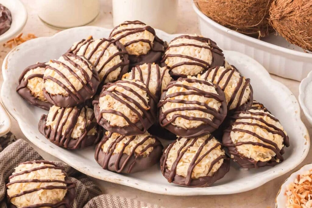 Coconut macaroons on a plate.