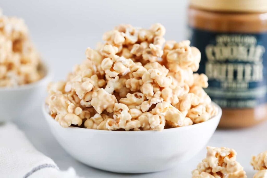 Cookie butter popcorn in a bowl.
