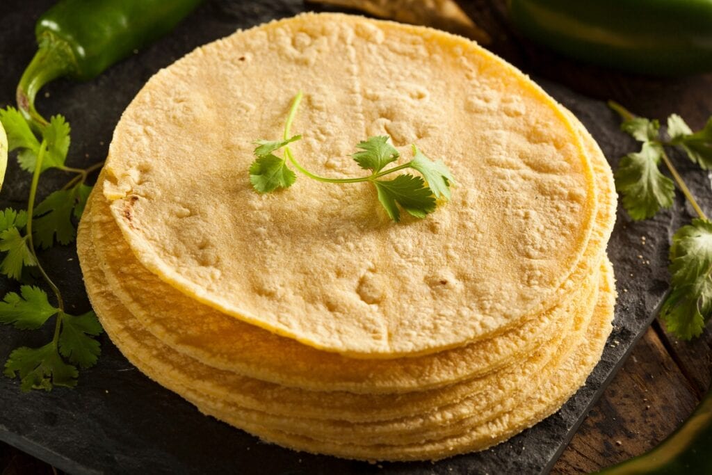 Stack of corn tortillas.