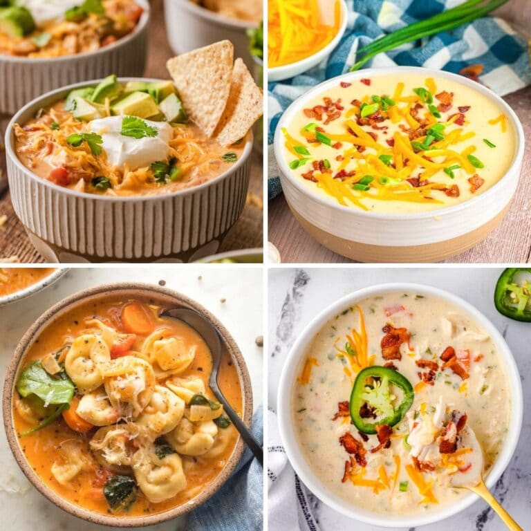 Collage of creamy soups.