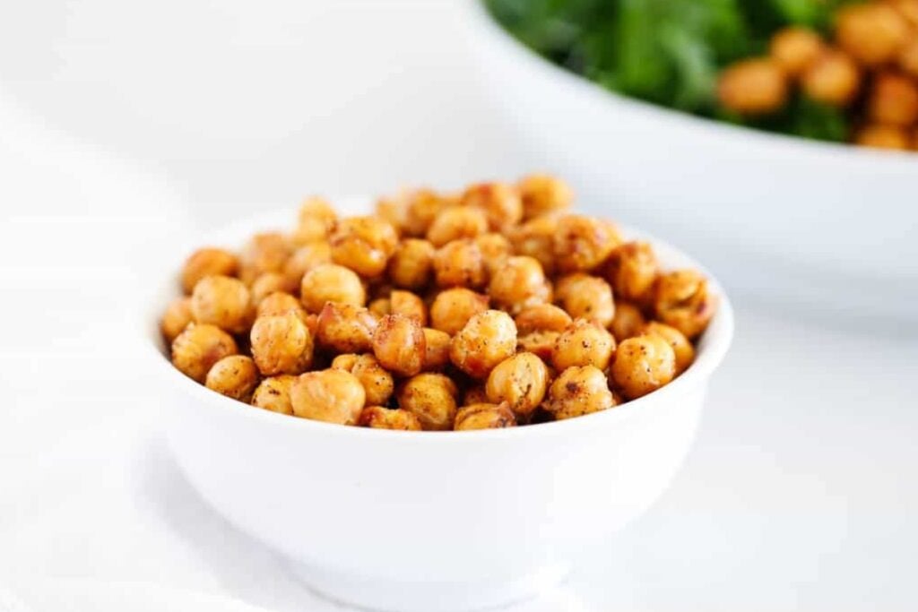 Crispy air fryer chickpeas in a bowl.