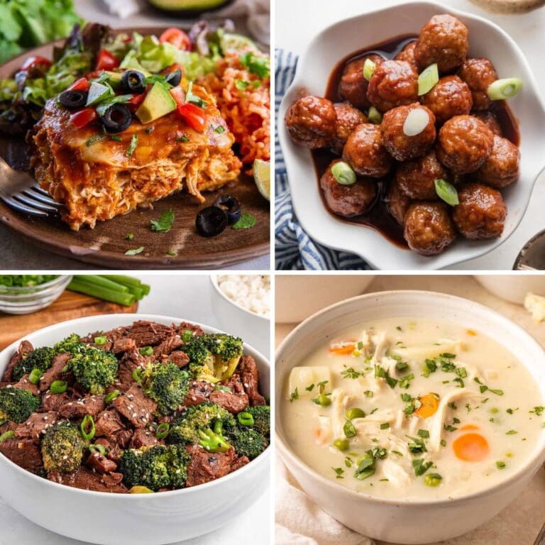 Collage of crockpot dinners I make.