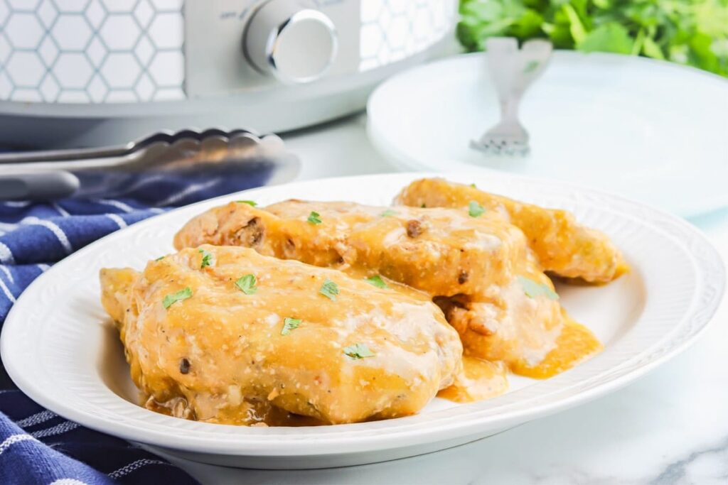 Ranch pork chops on a plate.