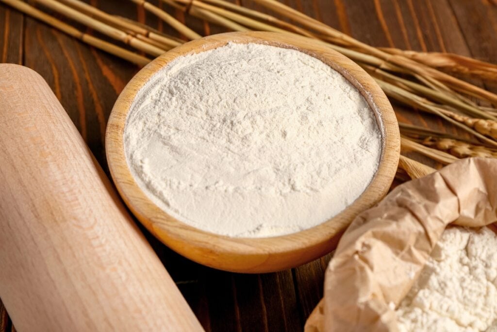 Flour in a bowl.