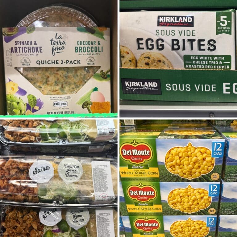 Collage of foods you should always buy at Costco.