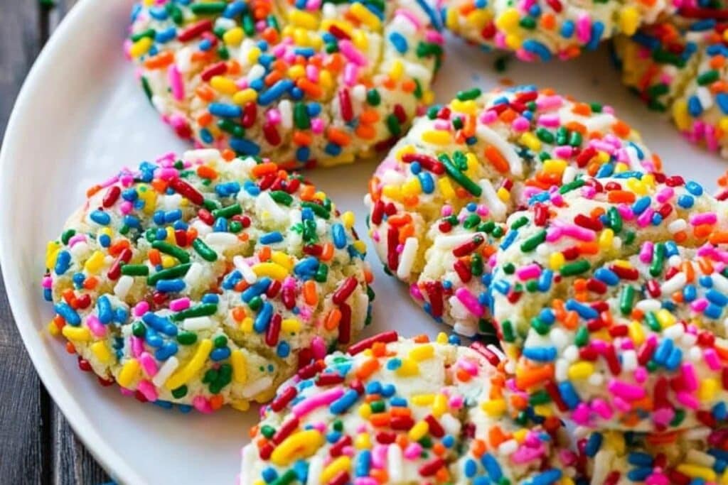 Funfetti cookies on a plate.
