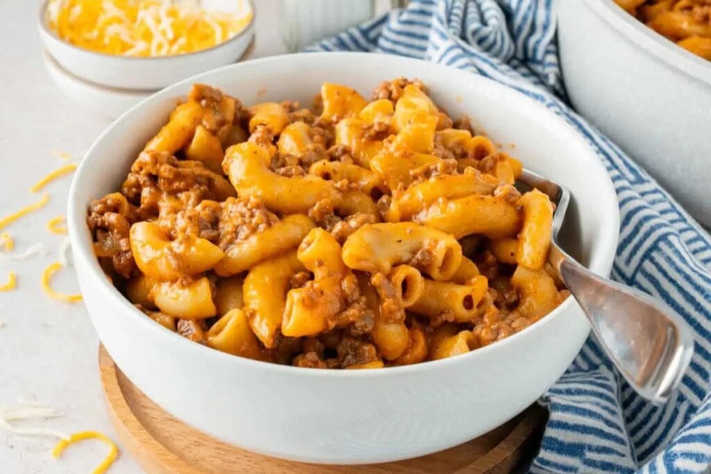 Hamburger helper in a bowl.