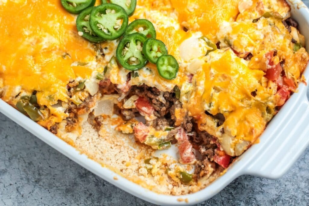 John Wayne casserole on a baking dish.