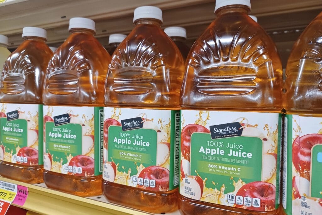 Bottled juice display.