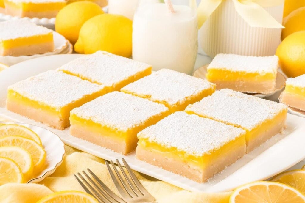 Lemon bars on a plate.