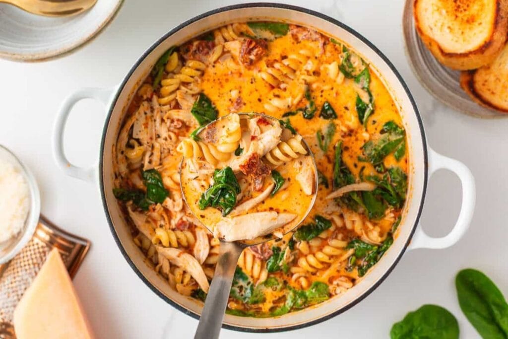 Marry Me chicken soup in a pot.