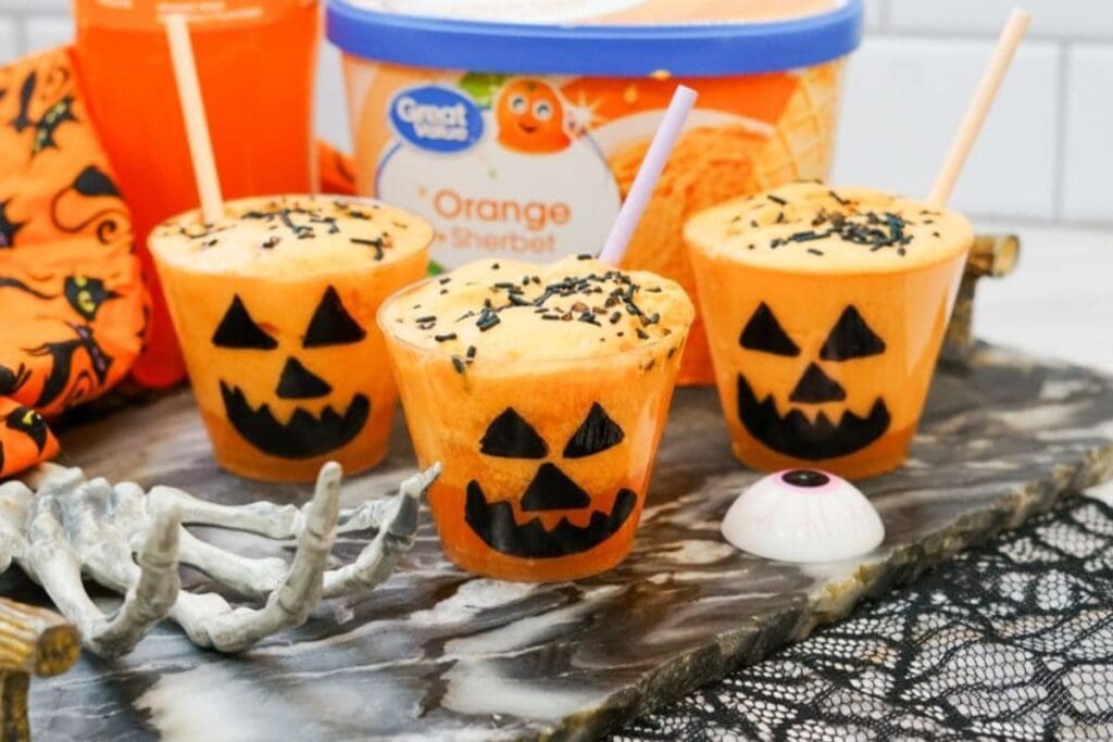 orange soda floats on cutting board