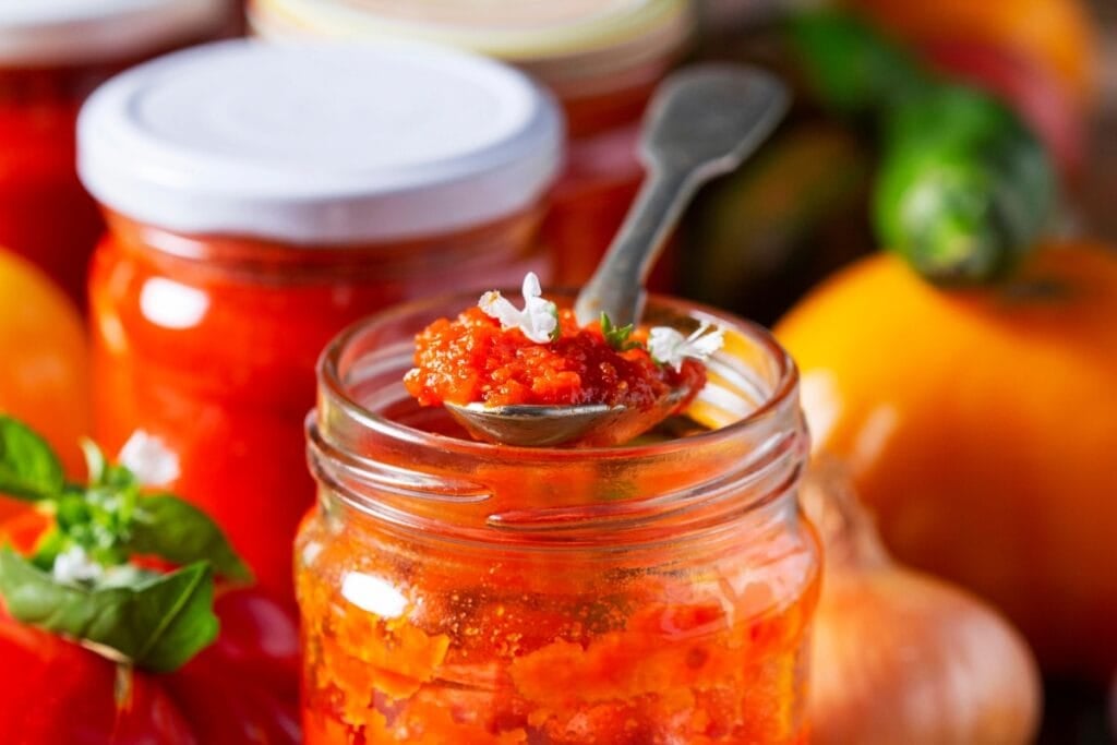 Pasta sauce in jar.