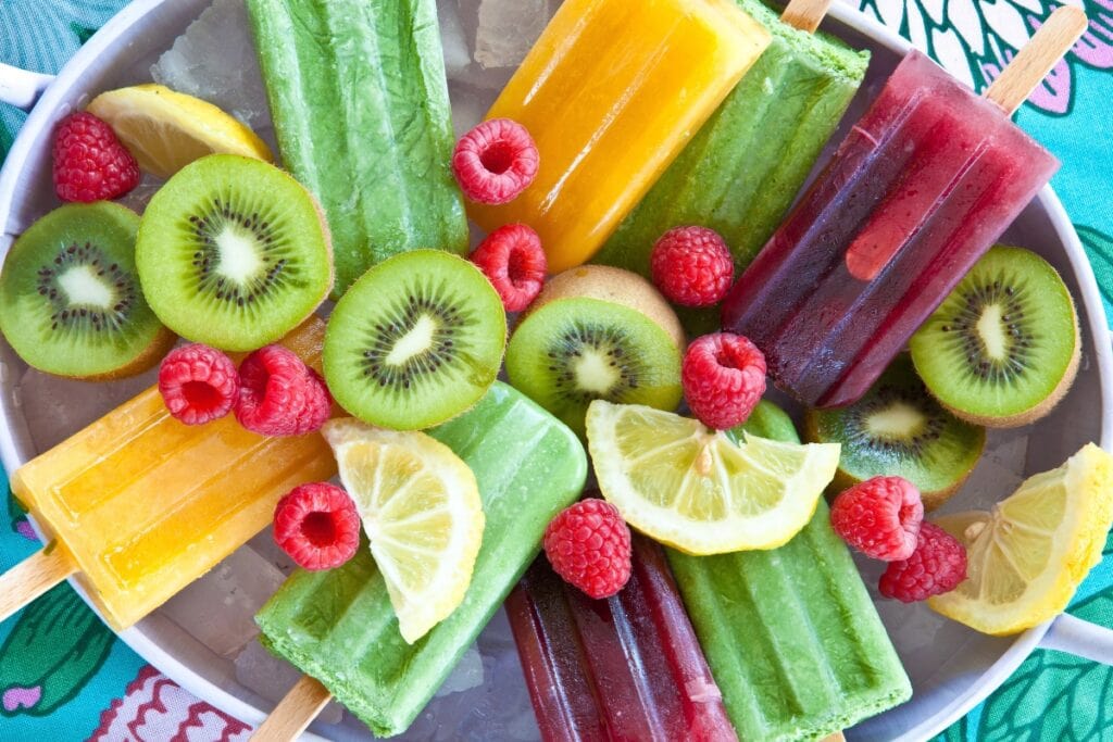 Frozen popsicles in different flavors.
