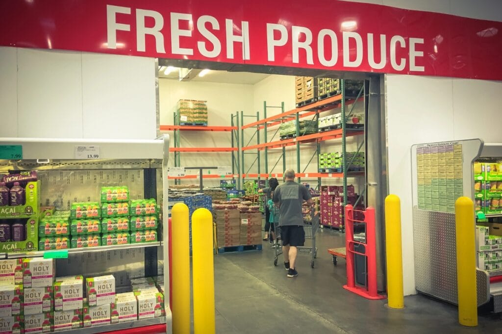 Produce section in a Costco grocery store.