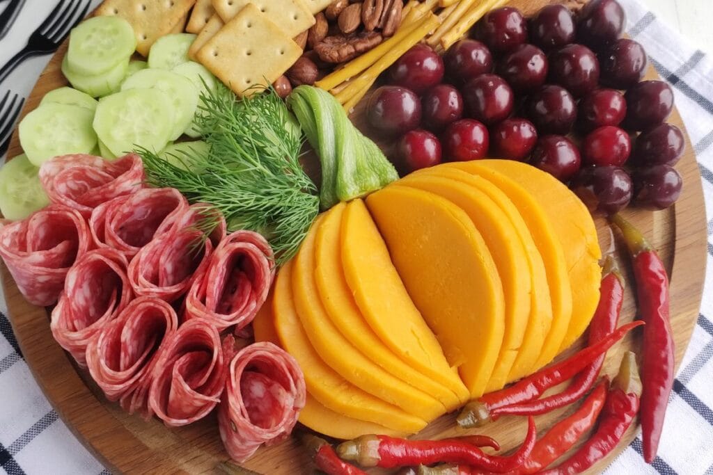 Pumpkin charcuterie baord.