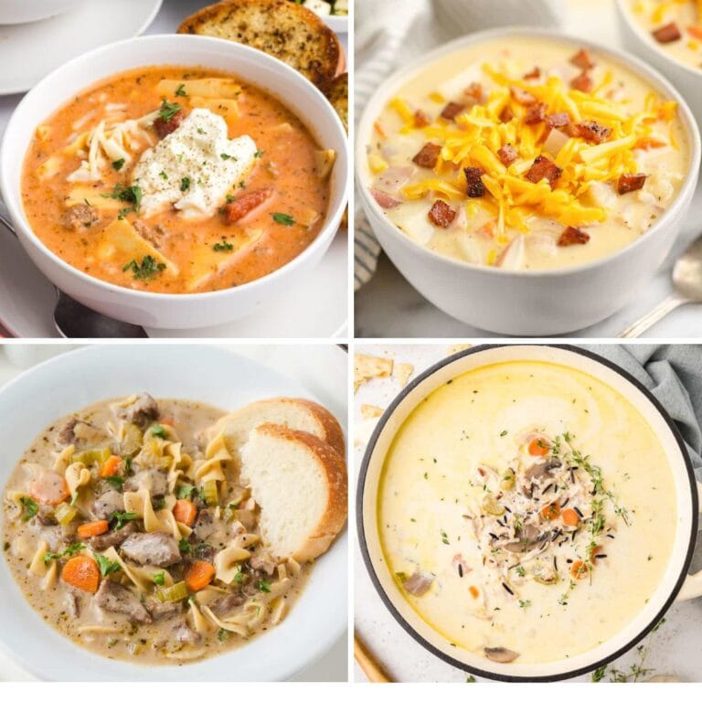 Collage of soup recipes my family loves.