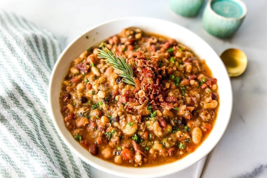 15 bean soup in a bowl.
