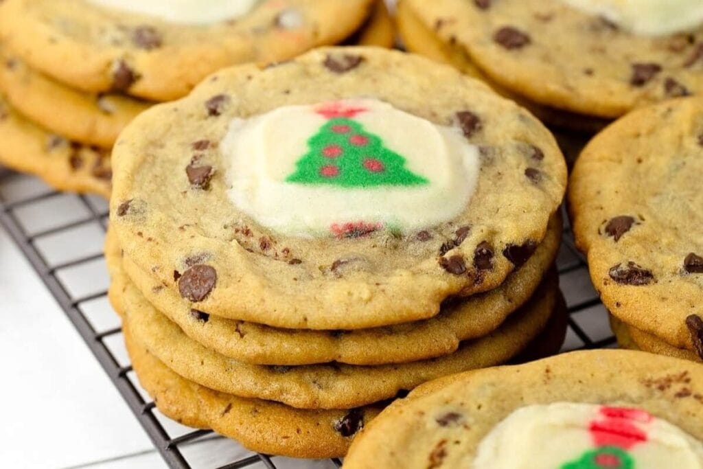 A close up shot of Christmas cookies.