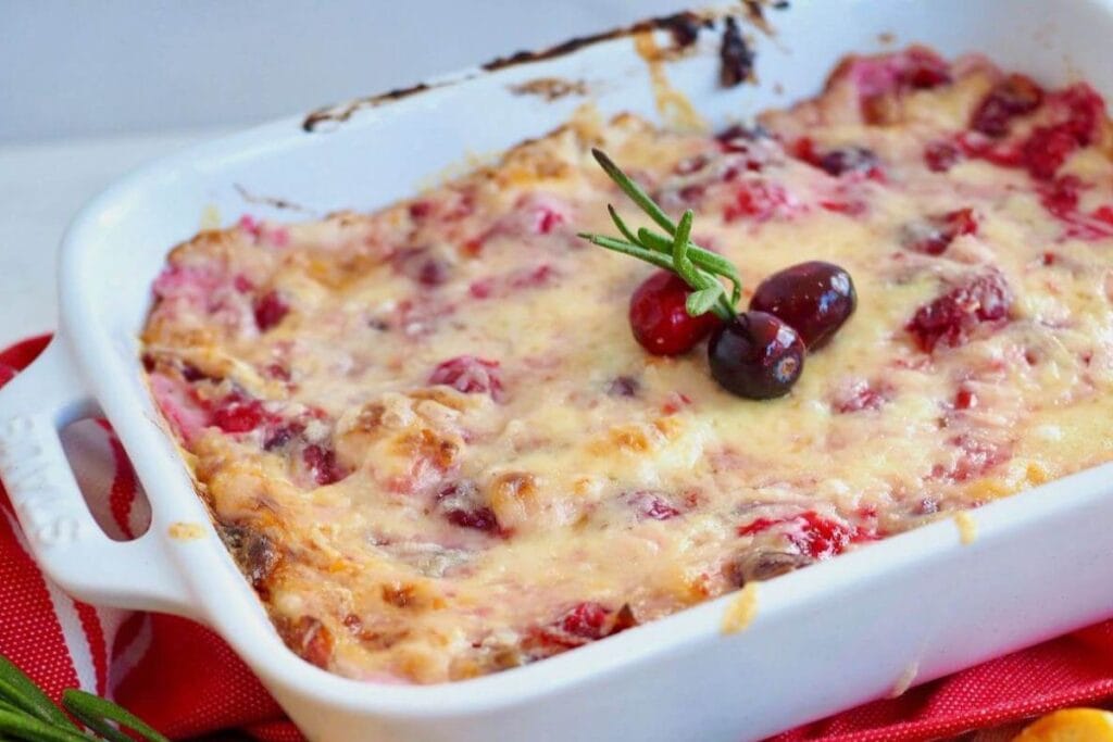 A close up shot of cranberry cream cheese dip.