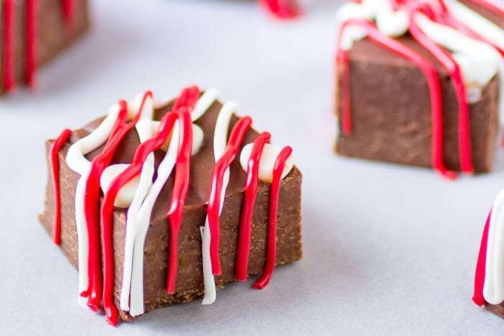 A close up shot of chocolate raspberry fudge.