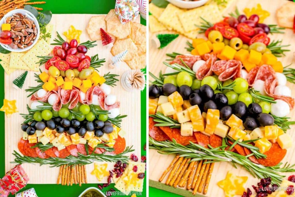 Collaged of Christmas charcuterie.