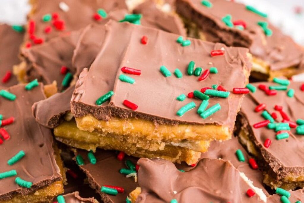 A close up shot of cracker candy.