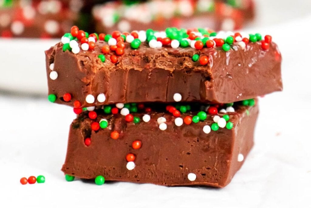 A close up shot of Christmas fudge.