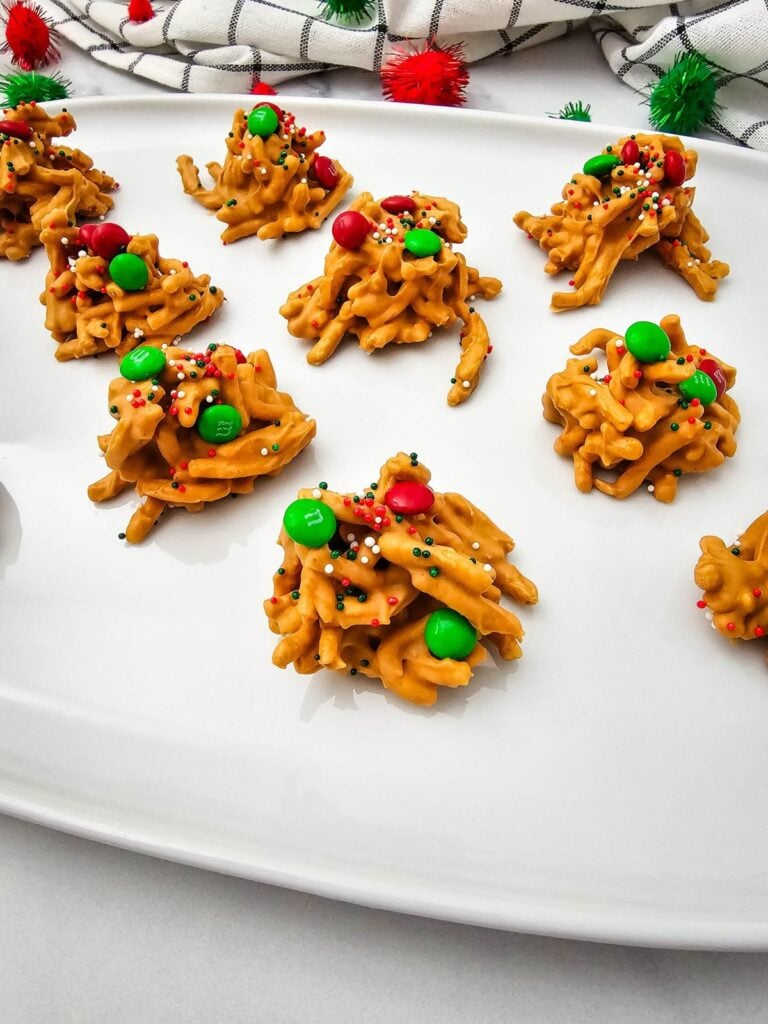 A close up shot of haystack cookies.