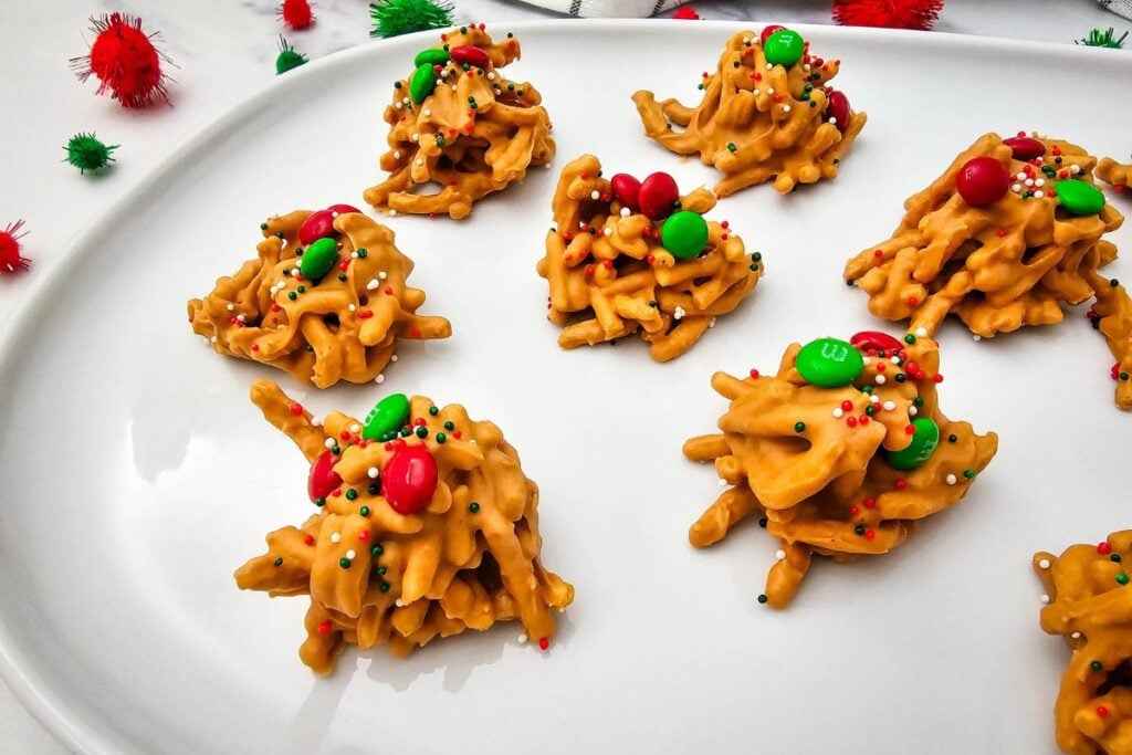 A close up shot of haystack cookies.