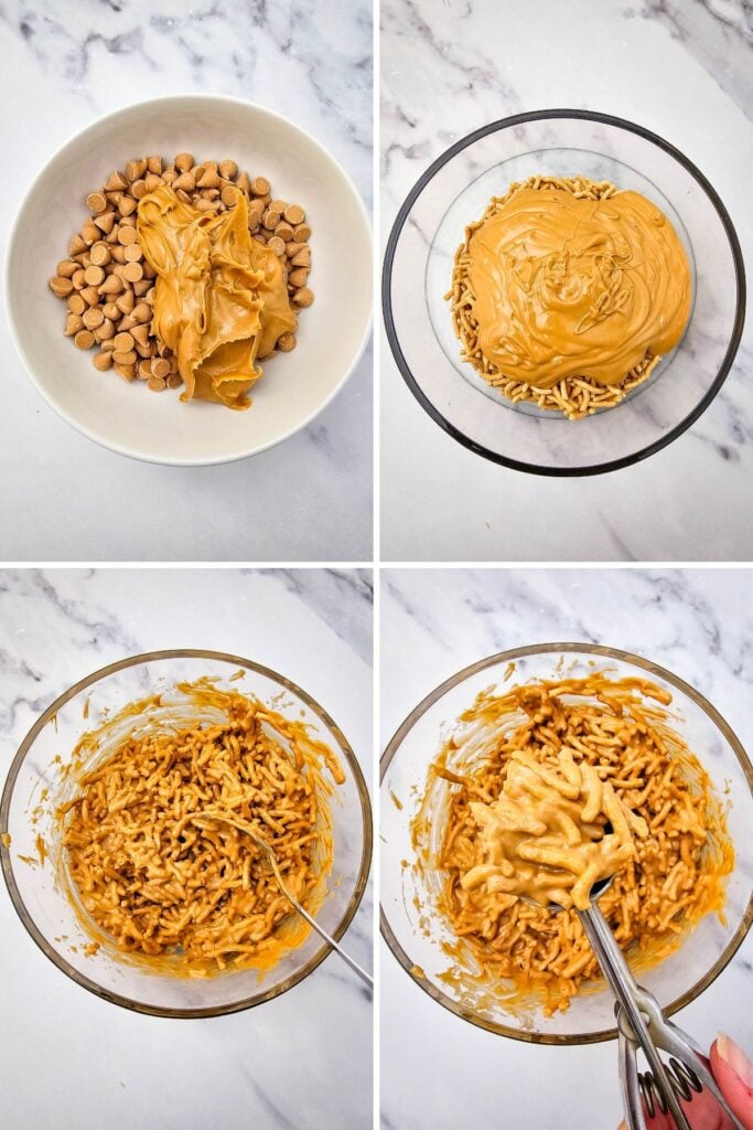 Process shots collage of haystack cookies.