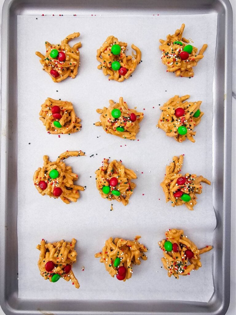A close up shot of haystack cookies.