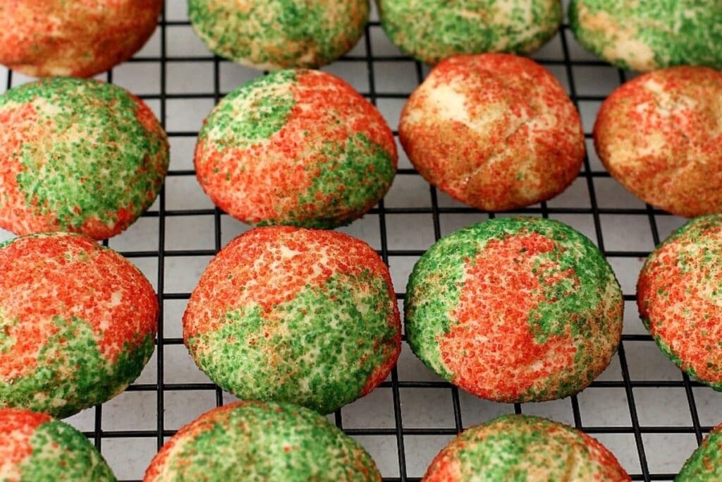 A close up shot of Christmas snickerdoodles.