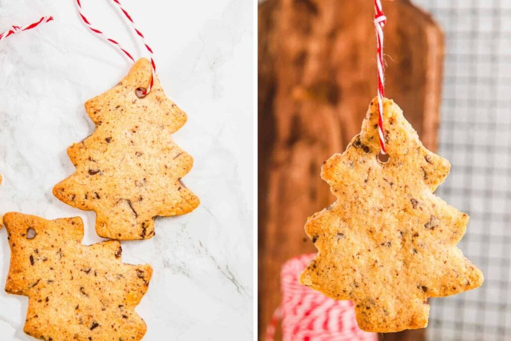 Collage of Christmas tree cookies.