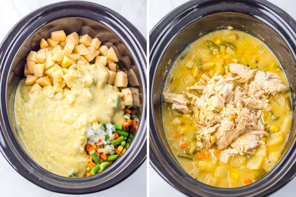 Process shots collage pf chicken pot pie.