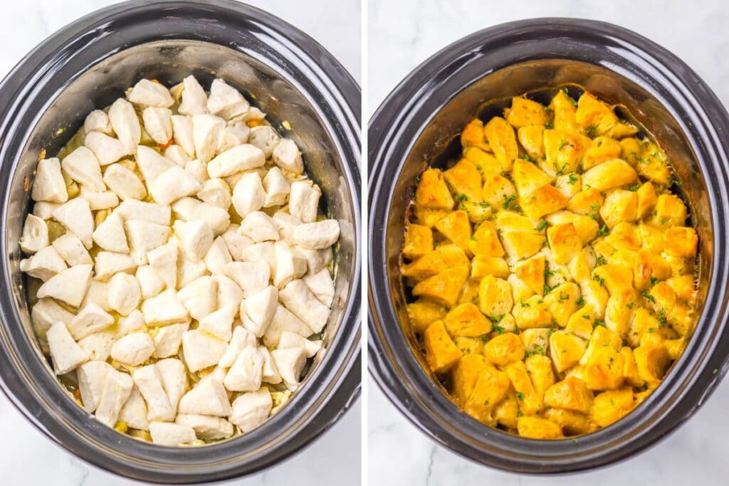 Process shots collage pf chicken pot pie.