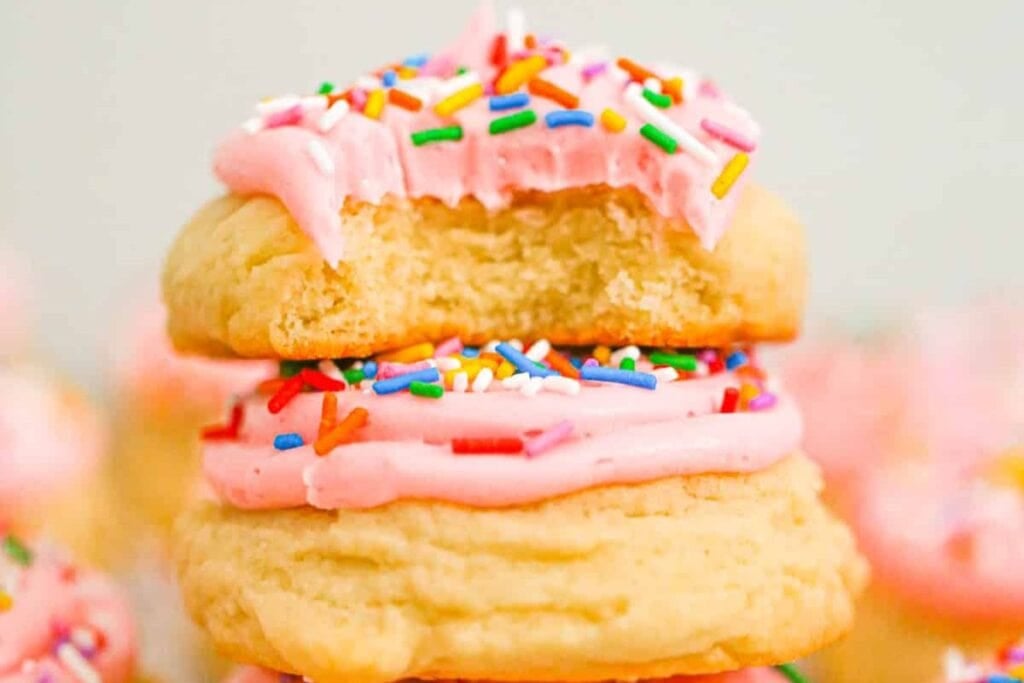 A close up shot of sugar cookies.