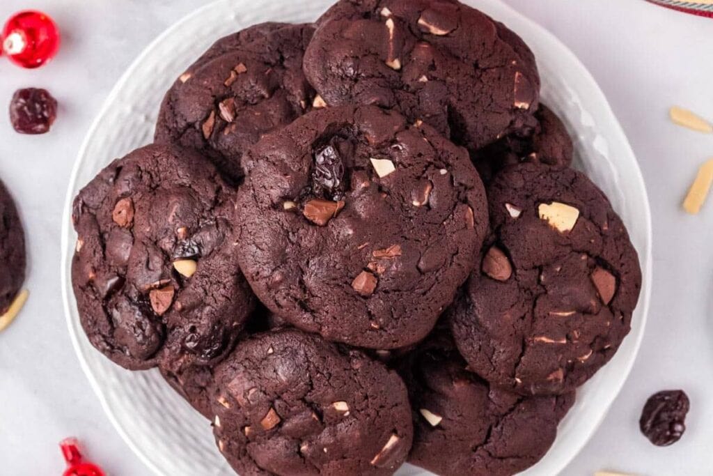 A close up shot of dark chocolate cookies.