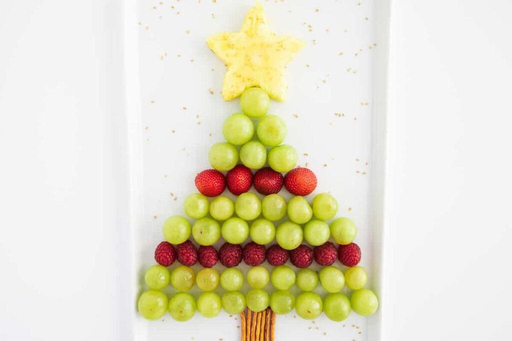 A close up shot of fruit Christmas tree.