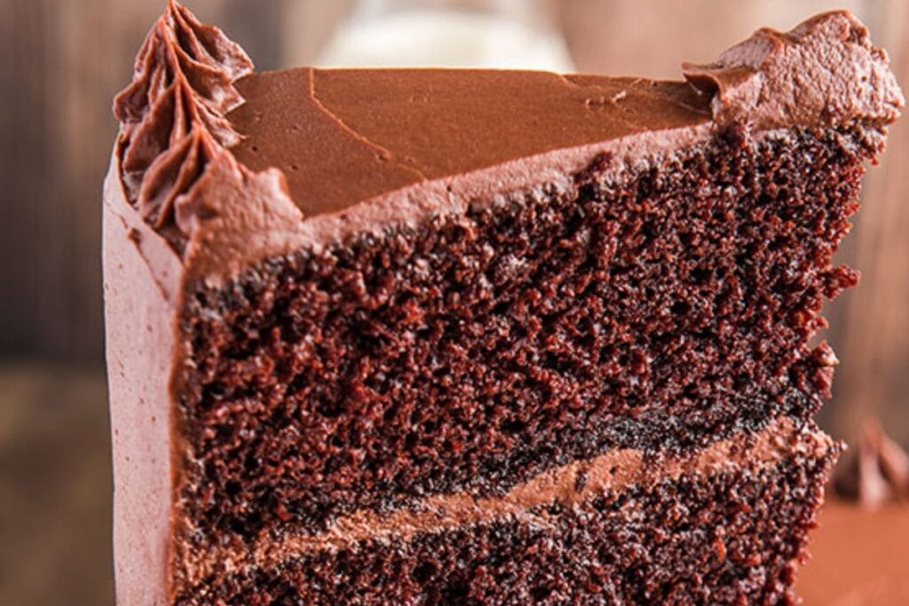 A close up shot of chocolate cake.