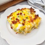 A close up shot of chicken casserole.