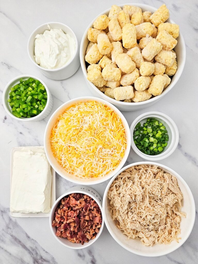 Ingredients for jalapeno popper chicken casserole.