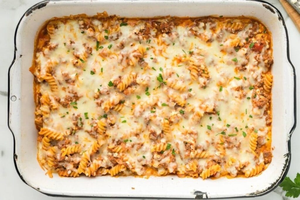 A close up shot of lasagna casserole.
