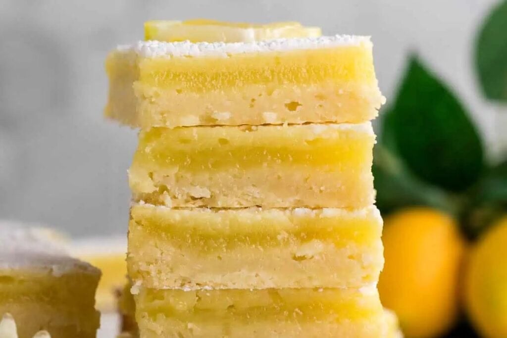 A close up shot of lemon bars.