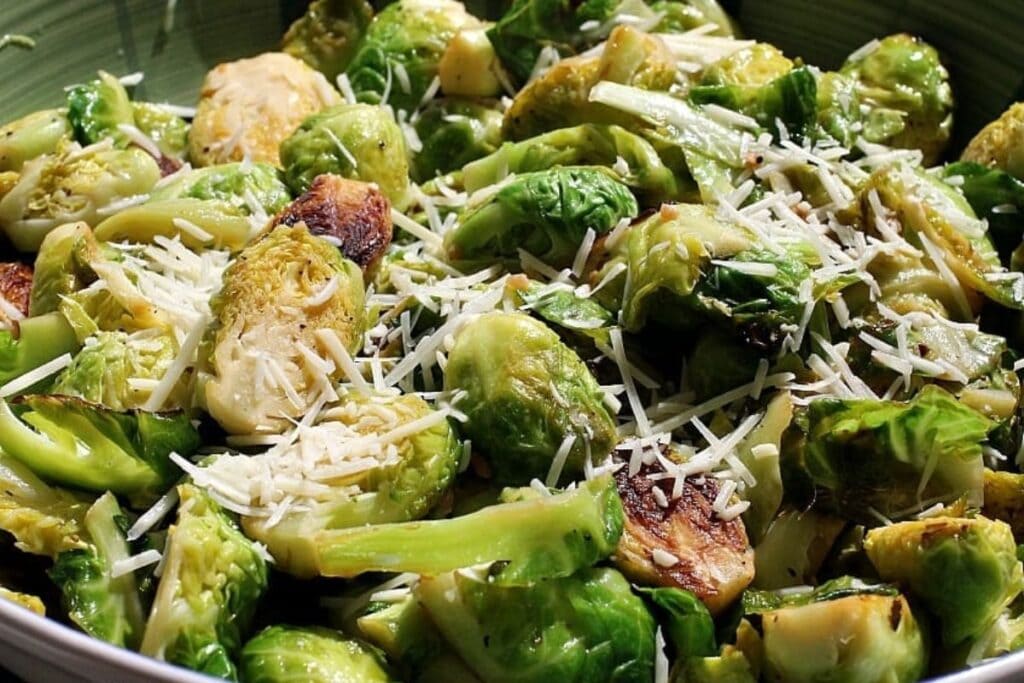 A close up shot of Brussels sprouts.