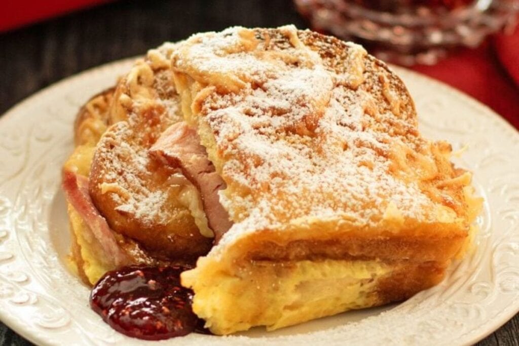 A close up shot of monte cristo casserole.